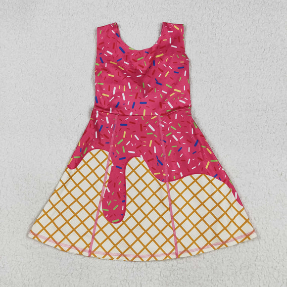 Waffle Ice Cream Fushcia Athletic Shorts Girls Sleeveless Dress