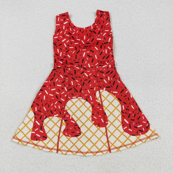 Waffle Ice Cream Red Athletic Shorts Girls Sleeveless Dress