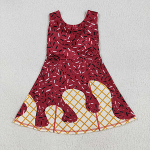 Waffle Ice Cream Dark Red Athletic Shorts Girls Sleeveless Dress