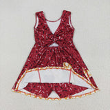 Waffle Ice Cream Dark Red Athletic Shorts Girls Sleeveless Dress