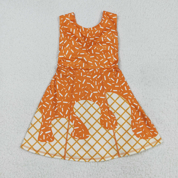Waffle Ice Cream Orange Athletic Shorts Girls Sleeveless Dress