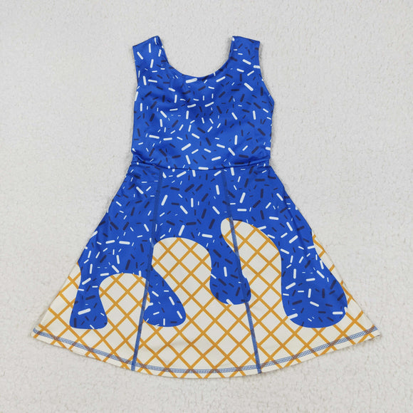 Waffle Ice Cream Blue Athletic Shorts Girls Sleeveless Dress