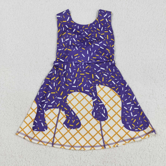 Waffle Ice Cream Purple Athletic Shorts Girls Sleeveless Dress