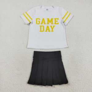 Yellow Game Day Black Pleated Athletic Shorts Girls Skirt Sets
