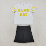 Yellow Game Day Black Pleated Athletic Shorts Girls Skirt Sets
