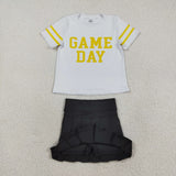 Yellow Game Day Black Pleated Athletic Shorts Girls Skirt Sets