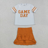 Game Day White Orange Pleated Athletic Shorts Girls Skirt Sets