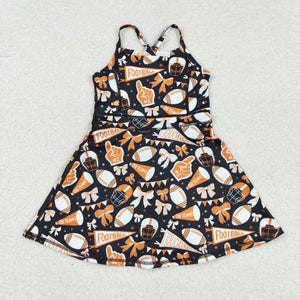 Football Bow Pattern Orange Black Athletic Shorts Girls Swimsuits