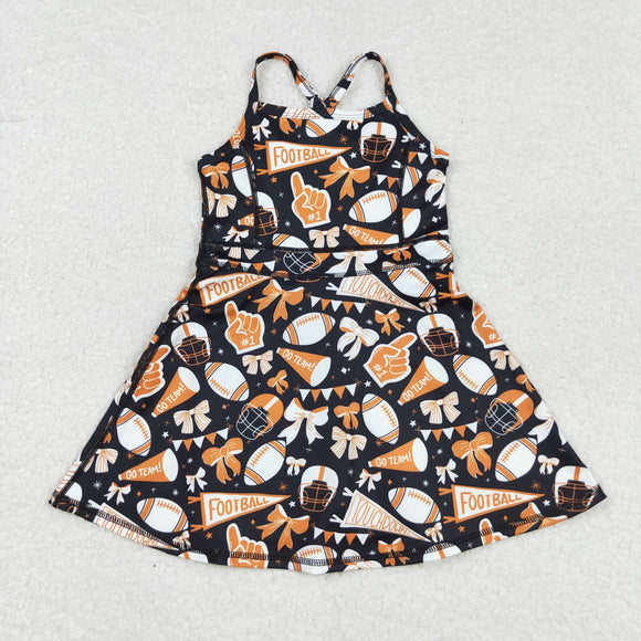 Football Bow Pattern Orange Black Athletic Shorts Girls Swimsuits