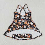 Football Bow Pattern Orange Black Athletic Shorts Girls Swimsuits