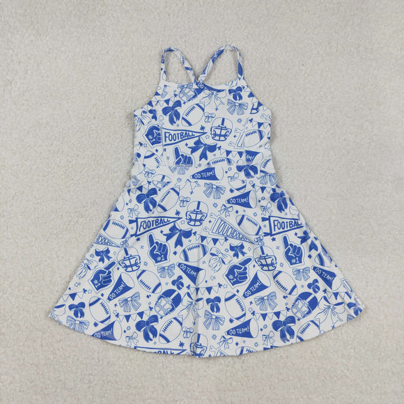 Football Blue Bow Pattern White Athletic Shorts Girls Swimsuits