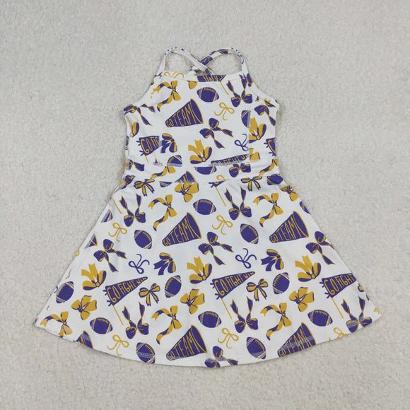 Go Team Bow Pattern Yellow Purple Athletic Shorts Girls Swimsuits