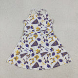 Go Team Bow Pattern Yellow Purple Athletic Shorts Girls Swimsuits