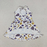 Go Team Bow Pattern Yellow Purple Athletic Shorts Girls Swimsuits