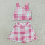 Pink White Plaid Shorts Athletic Girls Swimsuits