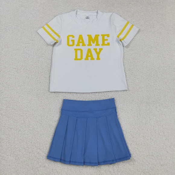 Yellow Game Day Blue Pleated Athletic Shorts Girls Skirt Sets