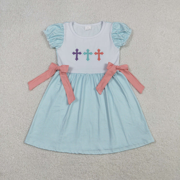 Cross Bows Plaid Girls Easter Dress