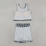 Black White Houndstooth Athletic Shorts Girls Skirt Sets