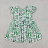 Green Bow Pattern Plaid Pockets Girls St. Patrick's Day Dress