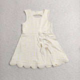 Yellow Plaid Bows Scalloped Athletic Shorts Girls Sleeveless Dress