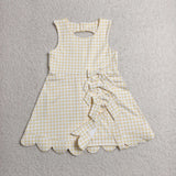 Yellow Plaid Bows Scalloped Athletic Shorts Girls Sleeveless Dress