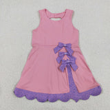Floral Purple Bows Scalloped Pink Athletic Shorts Girls Sleeveless Dress