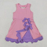 Floral Purple Bows Scalloped Pink Athletic Shorts Girls Sleeveless Dress