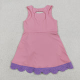 Floral Purple Bows Scalloped Pink Athletic Shorts Girls Sleeveless Dress