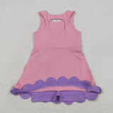 Floral Purple Bows Scalloped Pink Athletic Shorts Girls Sleeveless Dress