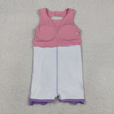 Floral Purple Bows Scalloped Pink Athletic Shorts Girls Sleeveless Dress