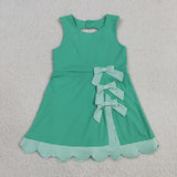 Plaid Bows Scalloped Green Athletic Shorts Girls Sleeveless Dress