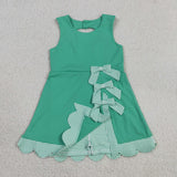 Plaid Bows Scalloped Green Athletic Shorts Girls Sleeveless Dress