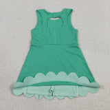 Plaid Bows Scalloped Green Athletic Shorts Girls Sleeveless Dress