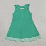 Plaid Bows Scalloped Green Athletic Shorts Girls Sleeveless Dress