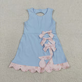 Floral Bows Scalloped Sky Blue Athletic Shorts Girls Sleeveless Dress