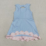 Floral Bows Scalloped Sky Blue Athletic Shorts Girls Sleeveless Dress