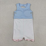 Floral Bows Scalloped Sky Blue Athletic Shorts Girls Sleeveless Dress