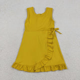 Solid Mustard Yellow Ruffles Athletic Shorts Girls Sleeveless Dress