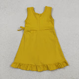 Solid Mustard Yellow Ruffles Athletic Shorts Girls Sleeveless Dress
