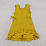 Solid Mustard Yellow Ruffles Athletic Shorts Girls Sleeveless Dress