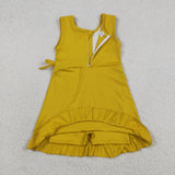 Solid Mustard Yellow Ruffles Athletic Shorts Girls Sleeveless Dress