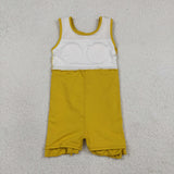 Solid Mustard Yellow Ruffles Athletic Shorts Girls Sleeveless Dress