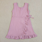 Solid Pink Ruffles Athletic Shorts Girls Sleeveless Dress