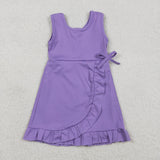 Solid Purple Ruffles Athletic Shorts Girls Sleeveless Dress