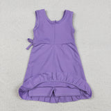 Solid Purple Ruffles Athletic Shorts Girls Sleeveless Dress