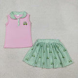 Golf Tour Green Plaid Pink Shorts Girls Skirt Sets