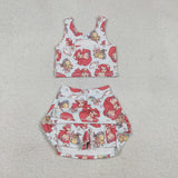 Cartoon Mermaid Fish Vest Athletic Shorts Girls Skirt Sets