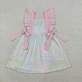 Floral Patchwork Pink Ruffles Girls Sleeveless Dress