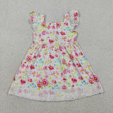 Cross Floral Lace Ruffles Smocked Girls Easter Dress