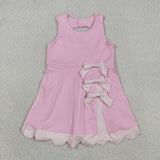 Floral Bows Scalloped Pink Athletic Shorts Girls Sleeveless Dress